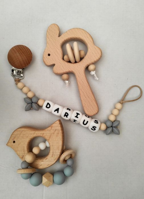 Set cadou bebeluși / cadou botez / jucării din lemn / zornăitoare lemn
