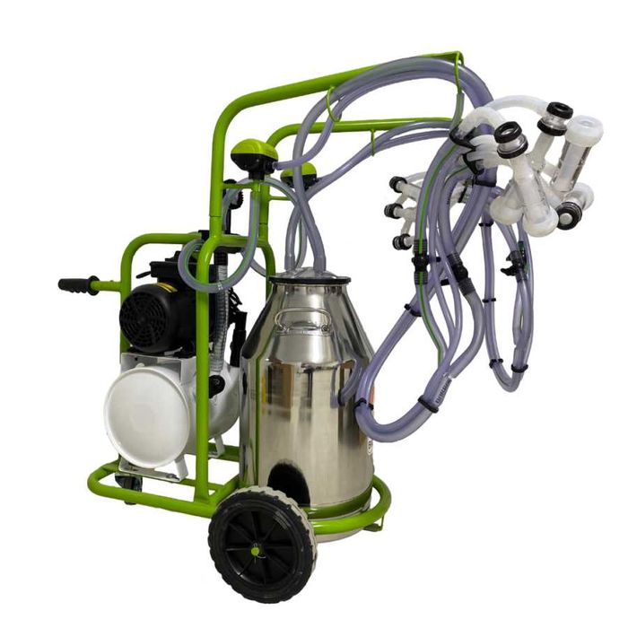 Aparat de muls capre 4 posturi, 1 bidon 40l aluminiu, pahare plastic, 250l/min, 0,55kw Garantie 24 Luni Livrare rapida NOU
