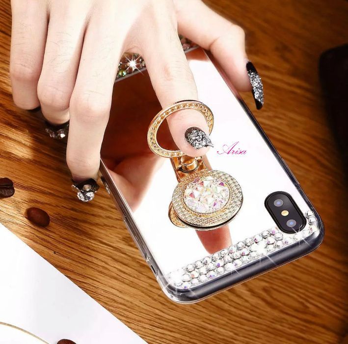 Husa Silicon oglinda cu pietricele si inel iPhone X , XS , XR , XS Max