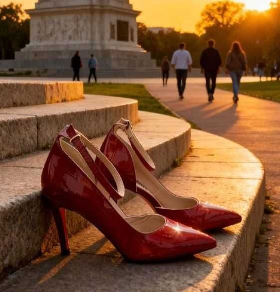Pantofi Stiletto din lac cu barete,toc inalt de 9,5 cm, culoare rosu burgundi