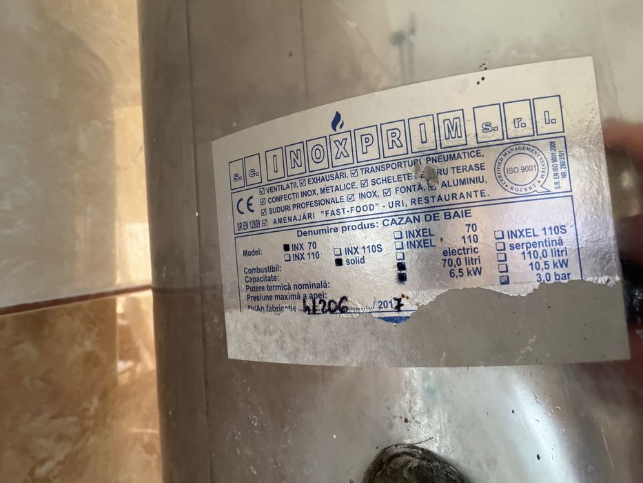 Boiler de inox pe lemne neutilizat