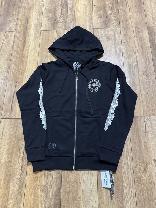 Chrome Hearts Horseshoe Floral Cross Sleeve Zip Up Hoodie