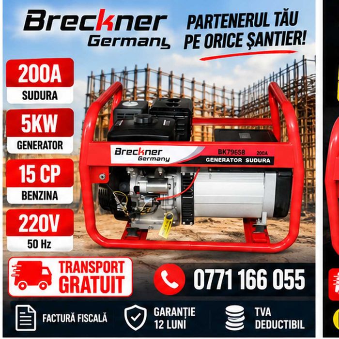 Aparat sudura benzina 200A cu generator 5kW 15CP 220V Breckner Transport Gratuit 4450 RON