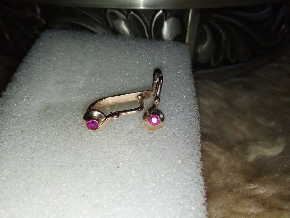 Антикварни руски златни обеци 583  с рубинчета