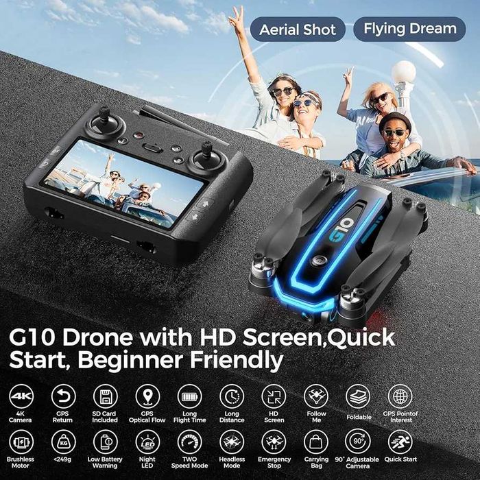 GPS Дрон G10 с UHD 4K Камера EIS 4.5 Инча 2K Безчетков 45 Мин Полет