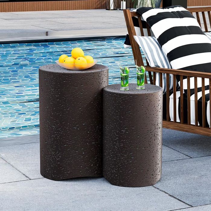Set 2 măsuțe cafea HOMPUS MGO, interior/exterior, terasă, grădină, aspect beton