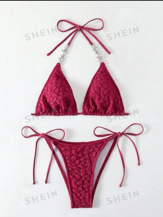 Costum de baie burgund din doua piese Marime S