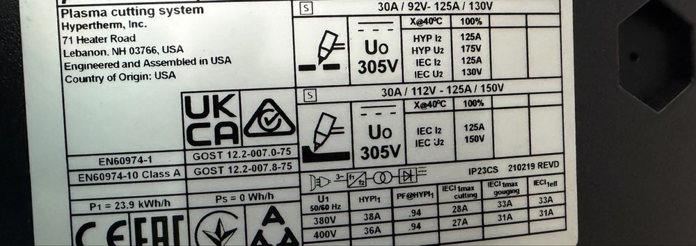 Трифазен апарат за плазмено рязане Hypertherm Powermax 125A