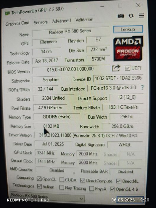 RX 580 sapphire NITRO+ 8gb
