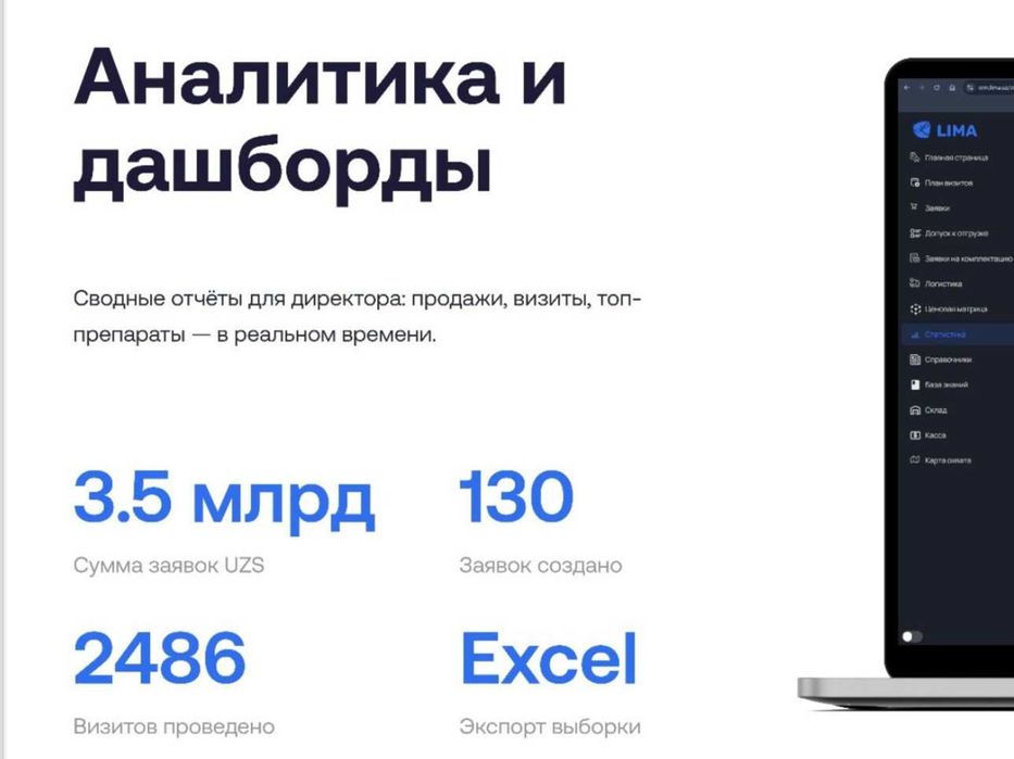 LIMA AI — CRM для фармкомпаний. Контроль медпредов + аналитика