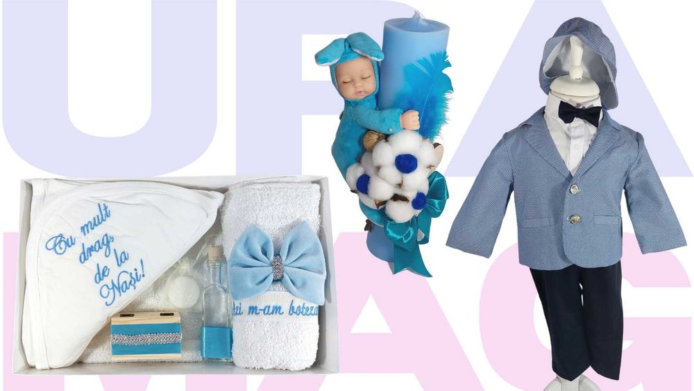 Set Botez Baietel (Trusou + Lumanare + Costum)