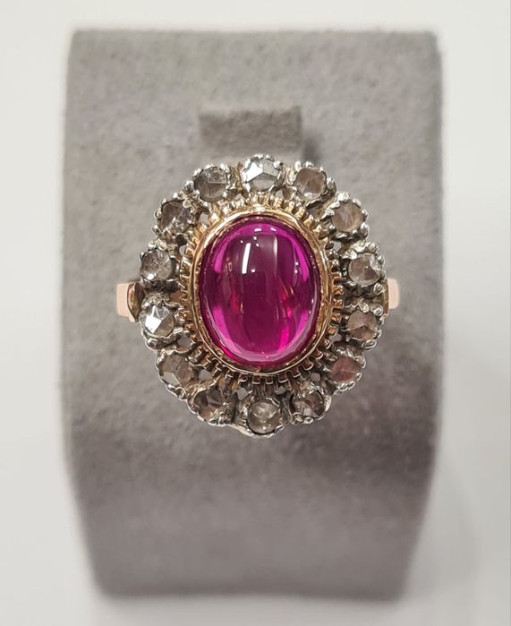 Inel din aur galben si argint 14k, cu rubin si diamante naturale,