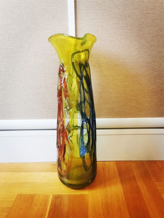 Антикварна ваза ръчно изработена Мурано стъкло духано многоцветна ваза
