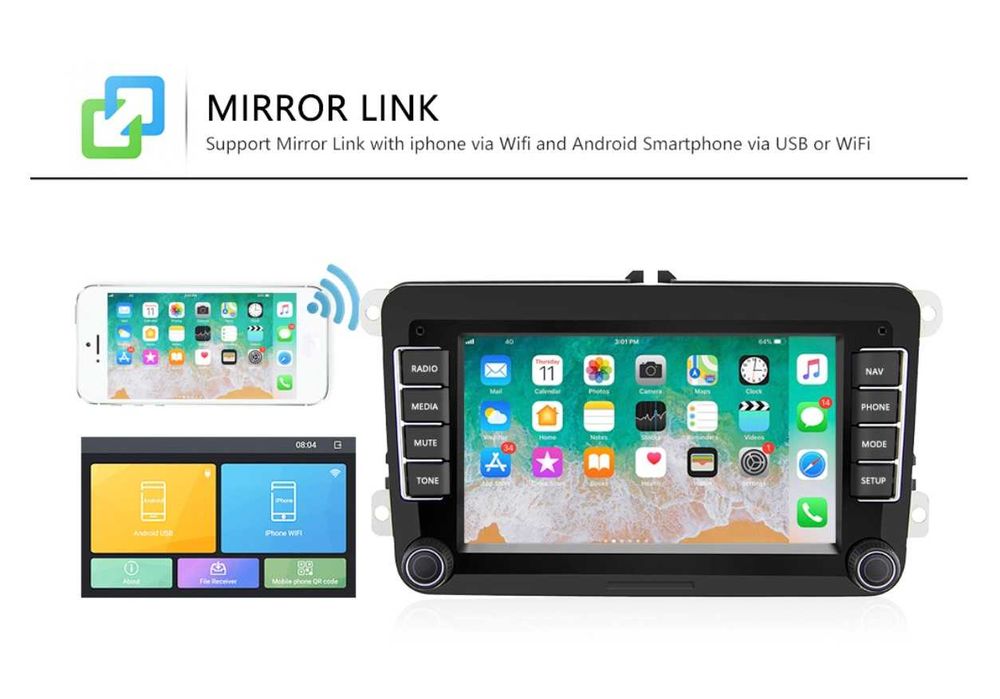 Navigatie VW Skoda Seat dedicata, Android 11, 7 inch, 64+ 2GB RAM