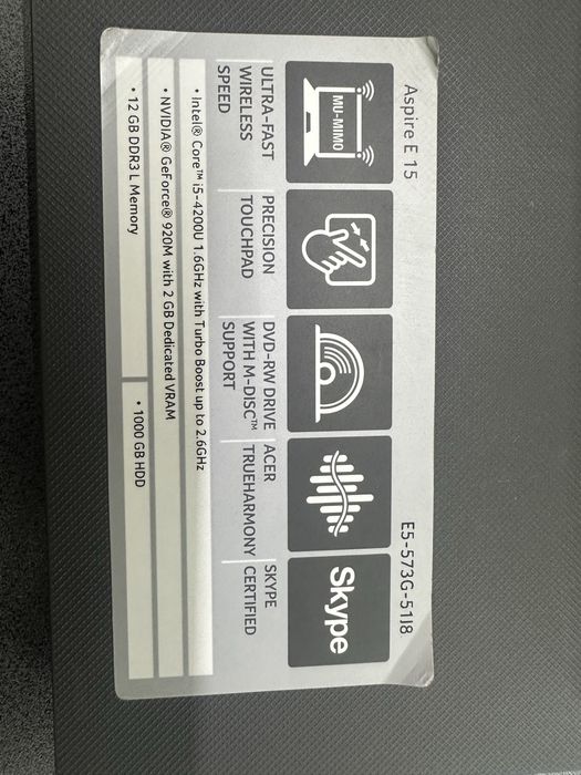 Laptop gaming acer e5-571 cpu i5 gpu geforce 920 2gb ram 12gb ssd 512