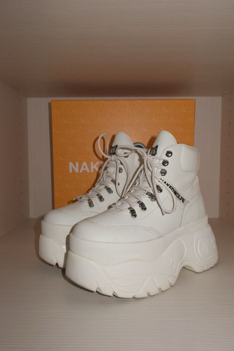 Naked Wolfe Spike – botine platformă din piele albă, mărimea 37