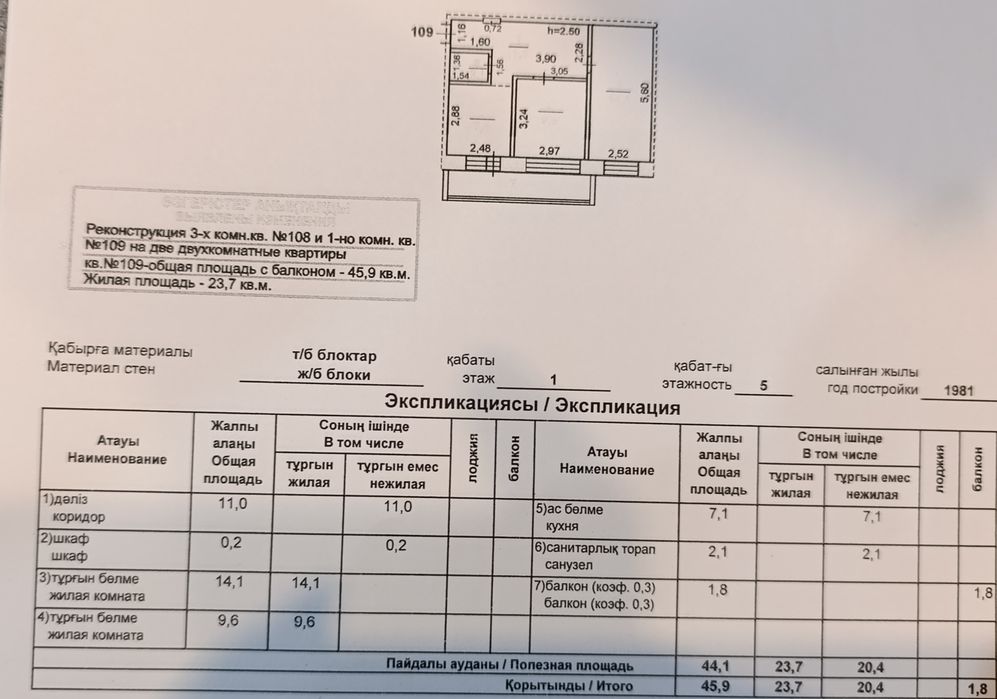 2х комнатная квартира