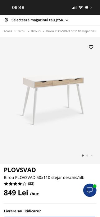 Birou PLOVSVAD 50x110, stejar alb, Jysk