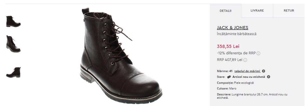 Ghete de piele Jack&Jones/ Ghete Noi / 41, 42, 43