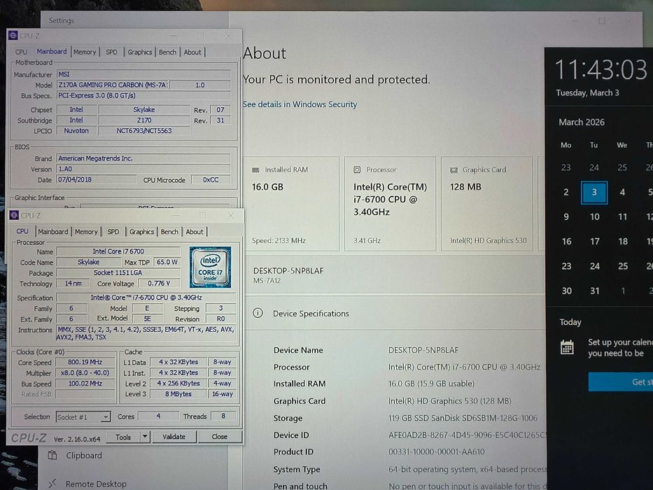 Kit gaming  Intel i7-6700 + MSI Z170-A Gaming PRO Carbon + 16GB