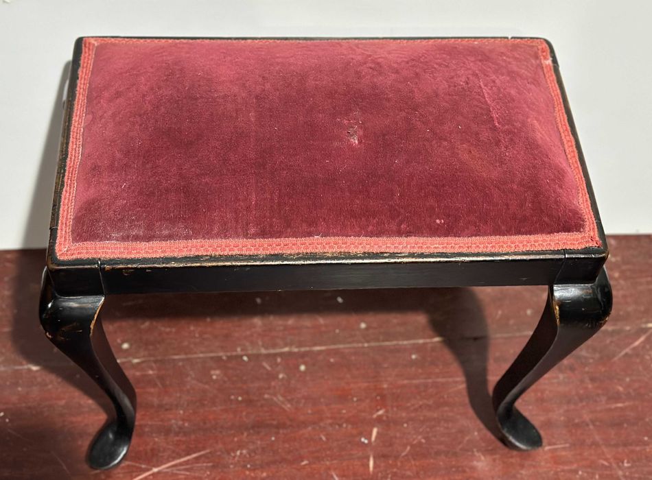 Taburet Vintage Stil Artdeco; Scaunel tapitat din lemn masiv