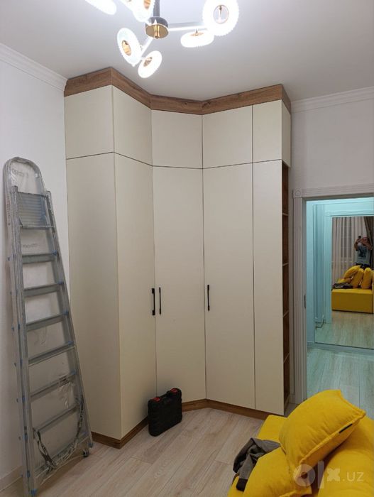 Koridor mebeli, shkaf, vitrina va krovat.