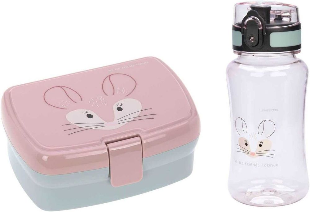 LÄSSIG Lunch Set About Friends Chinchilla – Комплект кутия за храна и детска бутилка за вода, розов