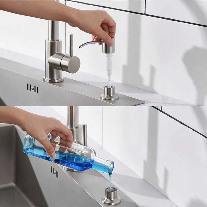 Dozator de sapun, Inox+Plastic,500 ml, Argintiu
