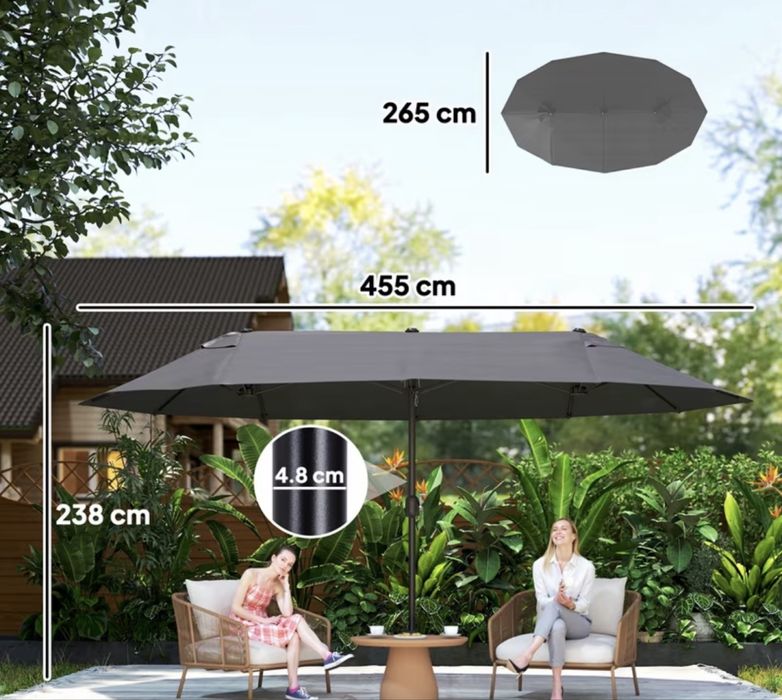 Umbrelă xxl 4.6x2.7 gri