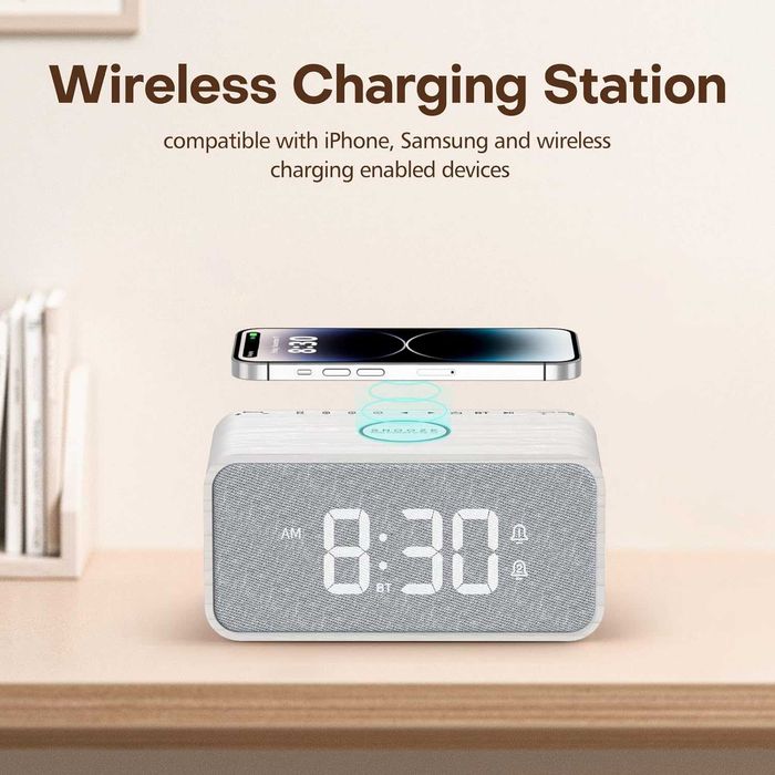 Radio ceas alarmă lemn ANJANK difuzor Bluetooth,incarcator wireless