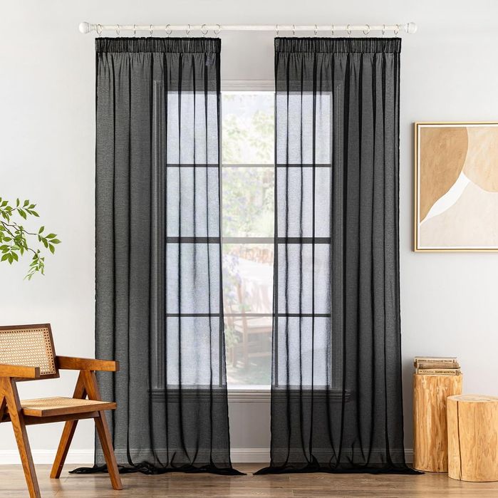 Perdele Voal Negru MIULEE 140x245 cm Set 2 Bucati*