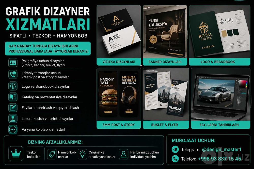 Sifatli va Tezkor Grafik Dizayn Xizmatlari