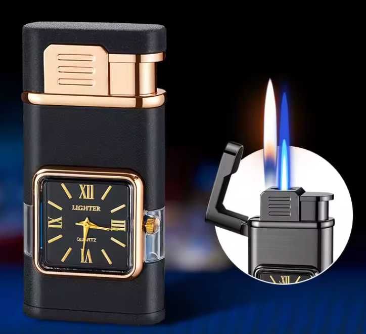 Подарок. Сувенир. Газова ветроустойчива запалка с часовник.