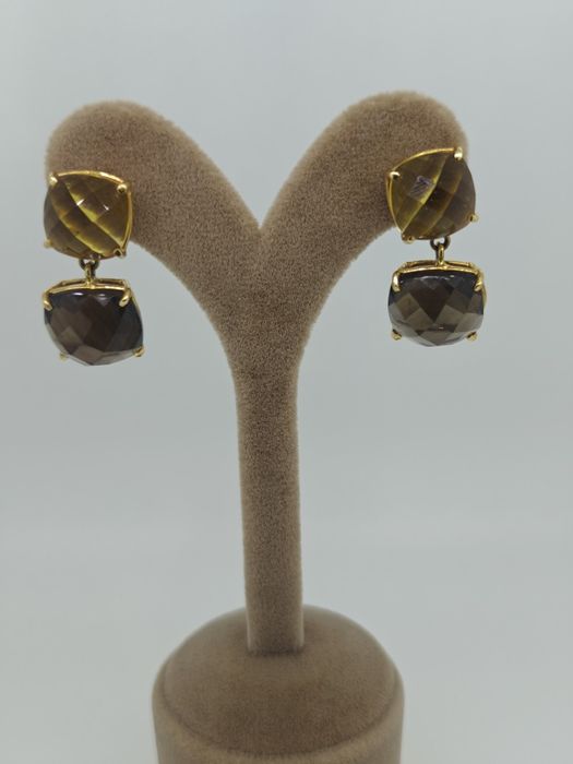 Cercei aur 18k 12.55gr cuart fumuriu și citrin (r)