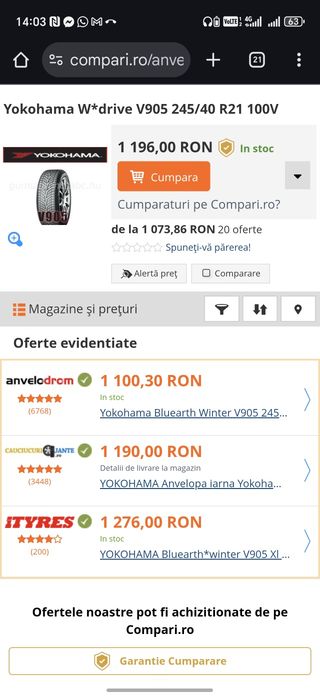 245/40R21 Yokohama stare foarte buna