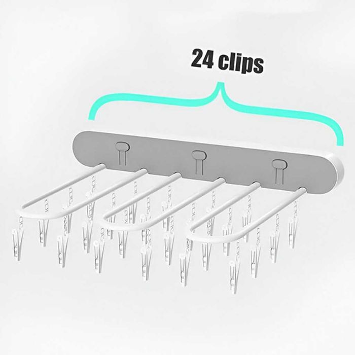 Самозалепваща се сгъваема стойка за сушене на дрехи с 24 щипки