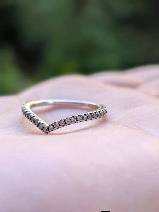 Vechi inel din argint de 925, ALE, Pandora Sparkling Wishbone, cu pietre zirconiu cubic, model 196316CZ