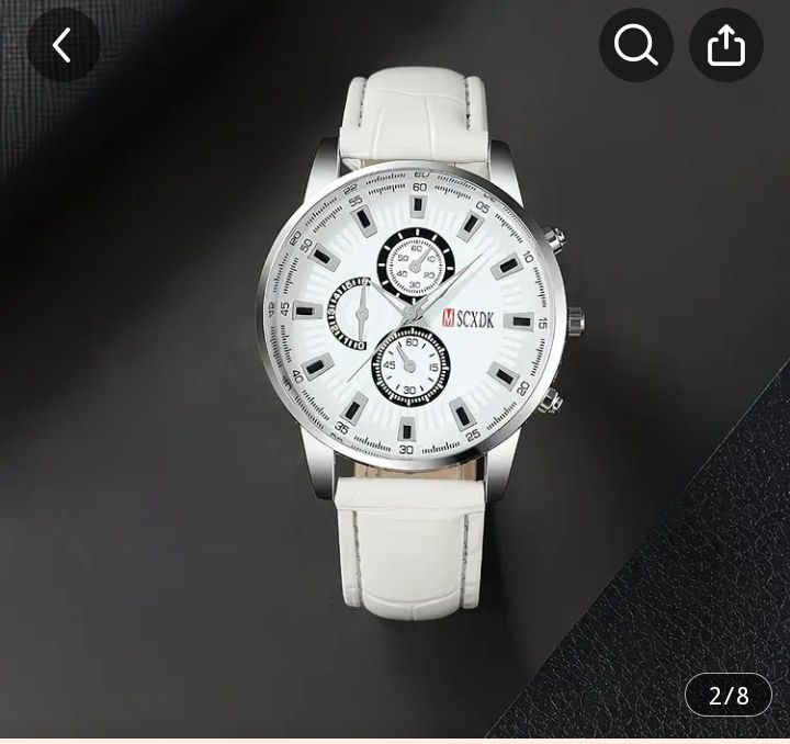 Мъжки Луксозен Моден Кръгъл Kварцов Часовник с бяла каишка