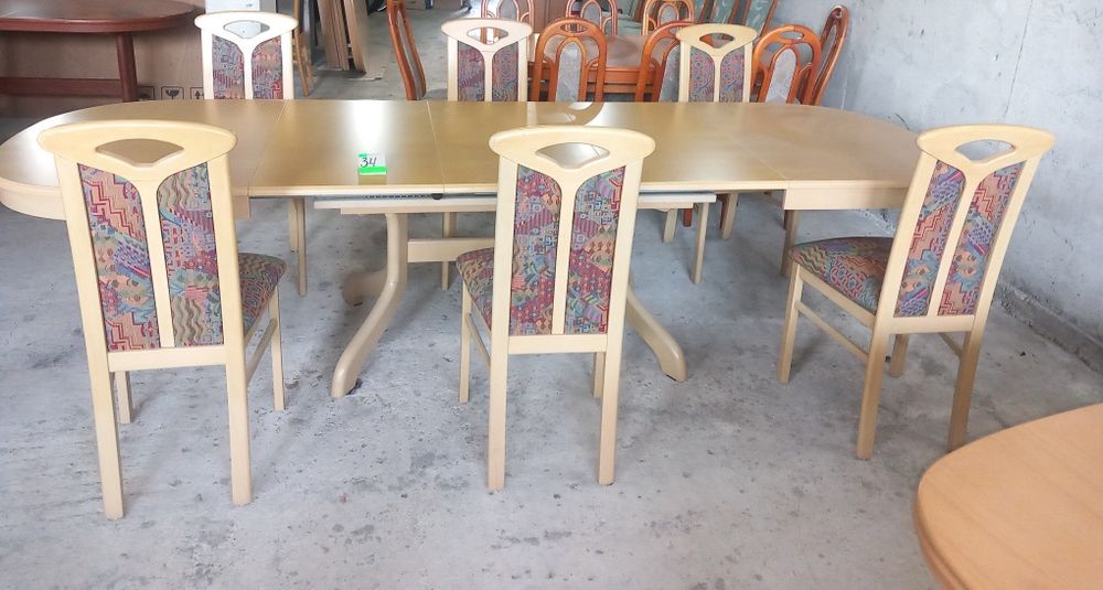 Комплект масивна разтегателна маса с 6 стола и много нива на разтягане