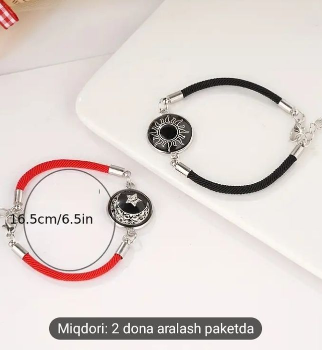 2 dona Juftlar uchun Quyosh va Oy Jozibali Brasletlari - Yorqin Qora