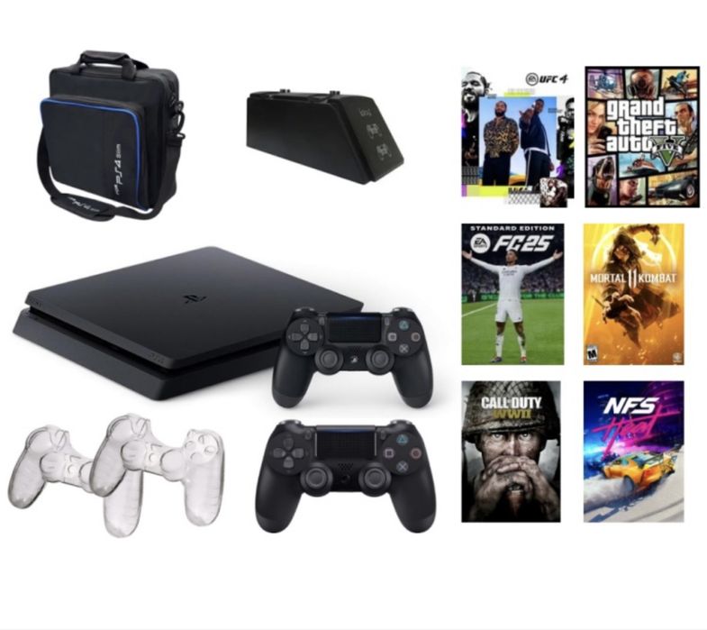 PlayStation 4 Slim 1 ТБ + 2 геймпада + аксессуары