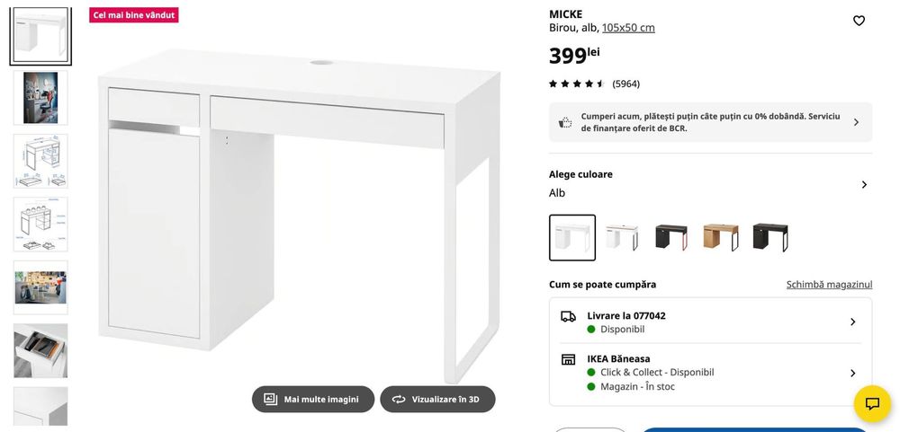 Birou IKEA MICKE Alb (Gata asamblat)