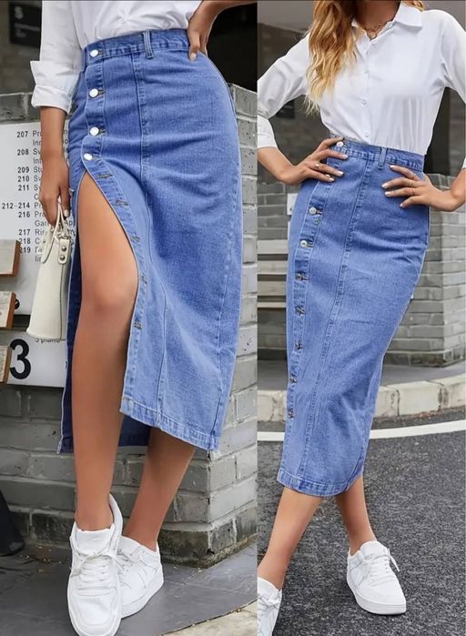 Модная Джинсовая юбка миди