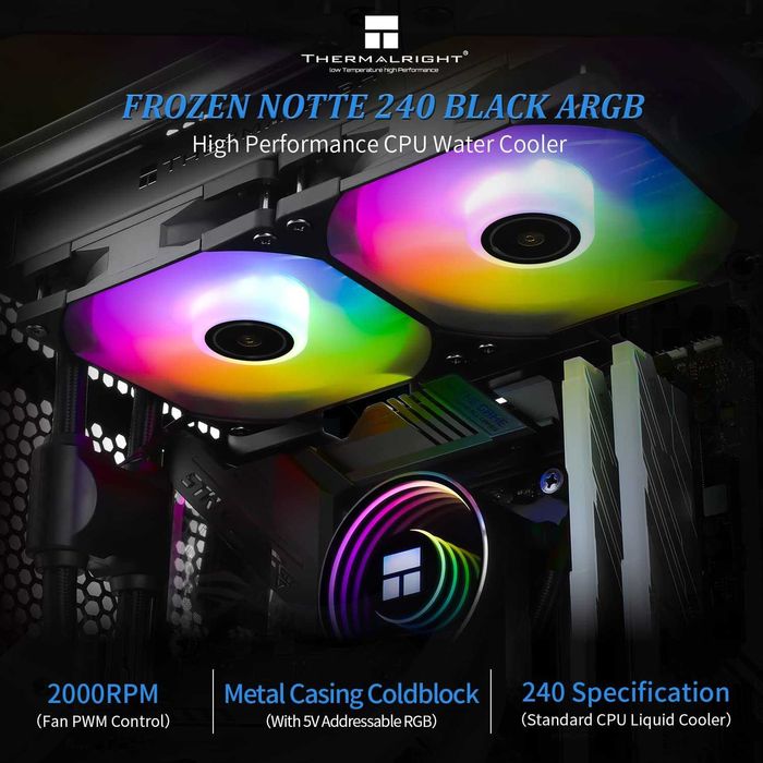 Cooler CPU Lichid AIO Thermalrlght Frozen Notte 240 Alb/Negru ARGB V2 Răcire Apă,Ventilatoare Duble PWM,Intel LGA 1700/1150/1151/1200/2011,AMD/AM4 AM5