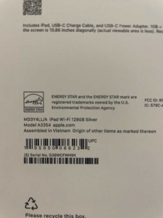 Apple iPad A16 128GB Wi-Fi Silver — новый, запечатан