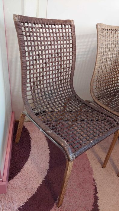 Scaune fixe picioare din inox si plasa impletita tip ratan, pentru terasa curte balcon bucatarie