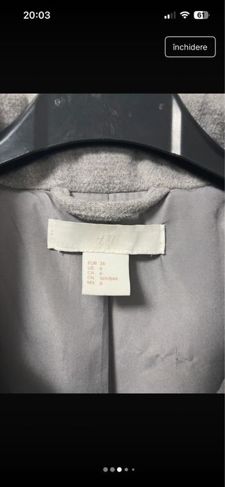 Palton h&m din lana naturala