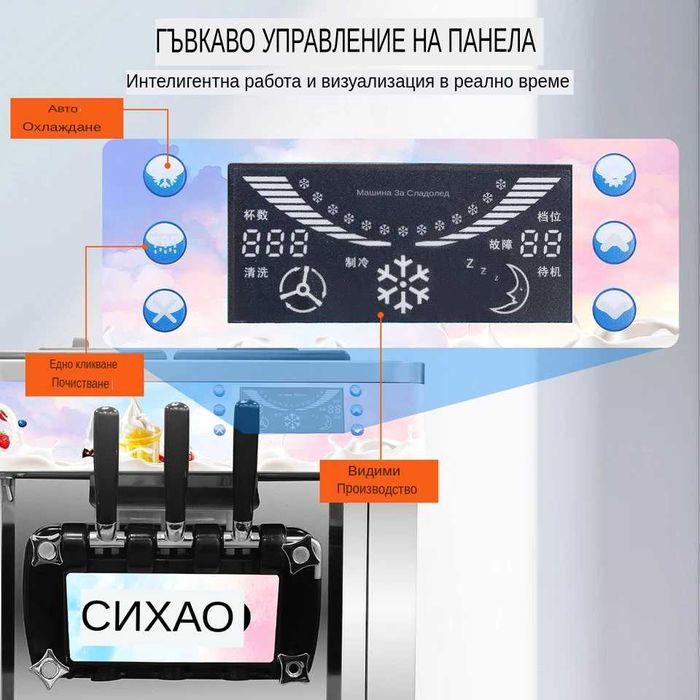 Налична НОВА Професионална машина за мек сладолед  3 вкуса Гаранция 1г