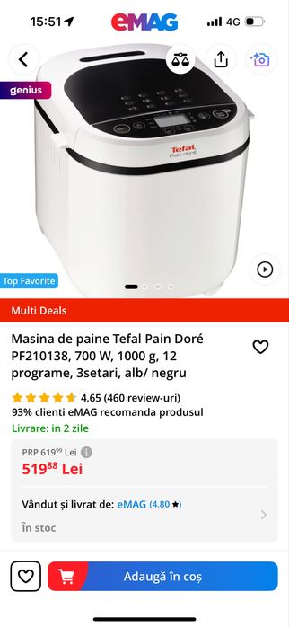 Masina de paine Tefal Pain Dore 12 programe