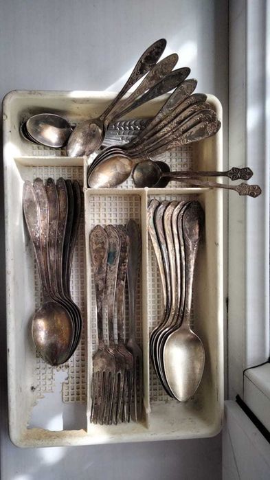 Мельхиор советский, комплект 6 столовых ложек, большие.